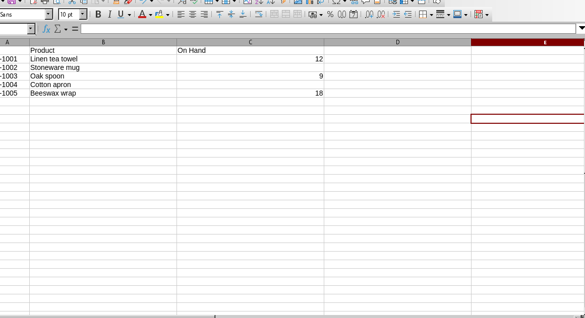One sheet back in a spreadsheet, nothing uploaded.
